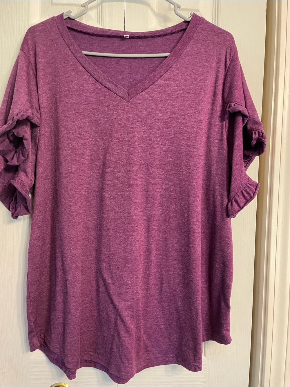 Women's V-Neck Ruffle Sleeve Tee - Plum